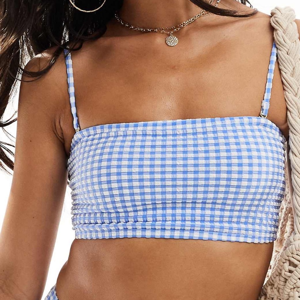 & Other Stories Blue and White Checkered Bikini Top